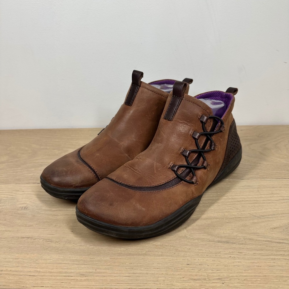 Bionica Ankle Boots Womens 9M Brown Leather Side Zip Lace Up Comfort Walking